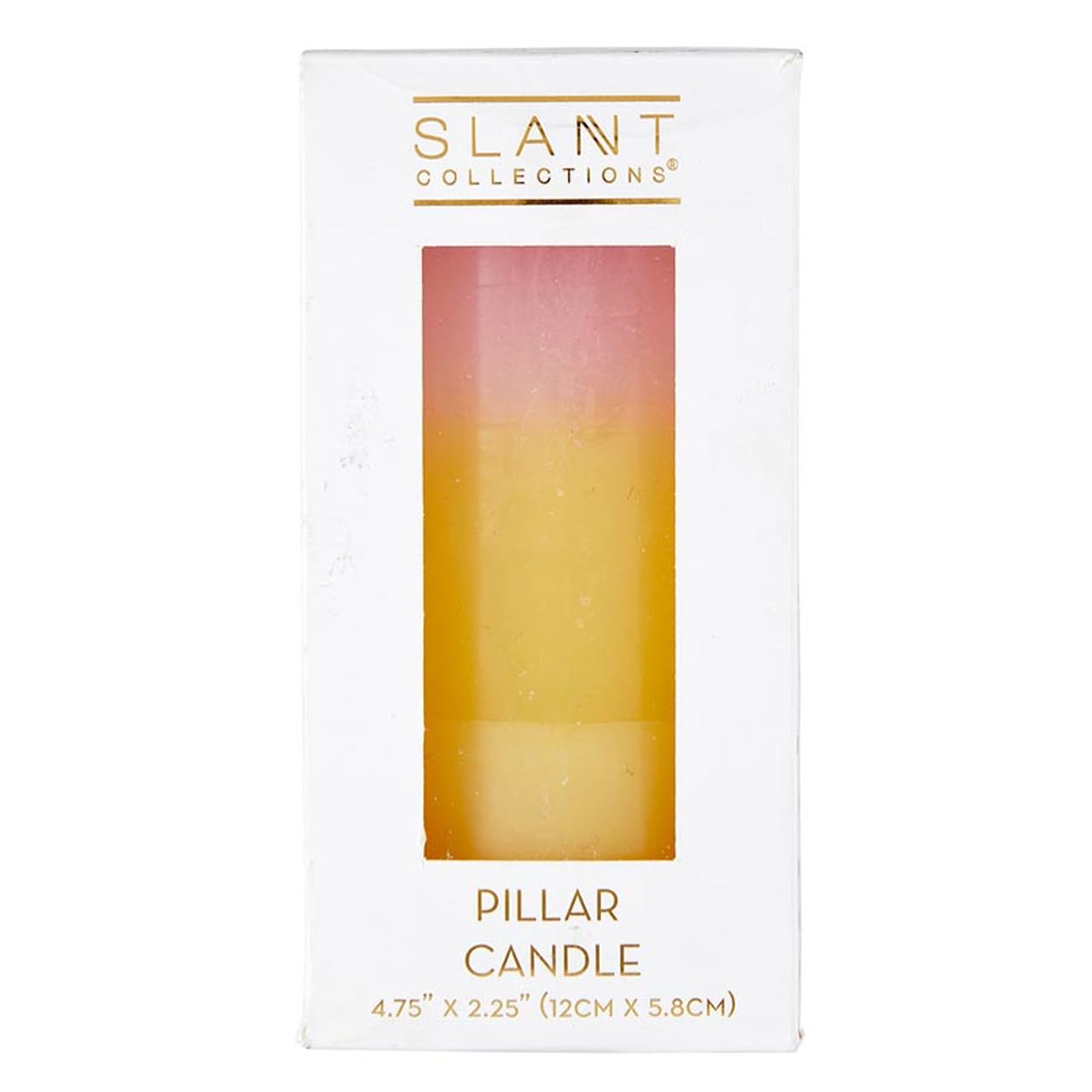 Slant Collections Tri-Colored Unscented Pillar Candle, 4.75-Inch, Pink/Yellow/White