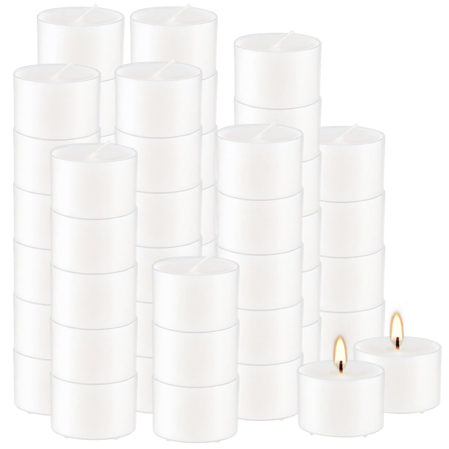 Wfmolcand Set of 50 White Scented Tealight Candles Bulk, Vanilla Fragrance Wax with Clear Container, for Restaurant Dinner Weddings Baby Showers, Long Burning, 8 Hours