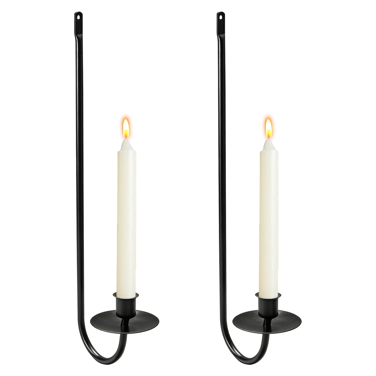 MrMrKura Wall Candle Sconces Set of 2, Metal Wall-Mounted Candle Holder for Taper Candles, Modern Wall Decoration for Farmhouse Fireplace Living Room (Black)