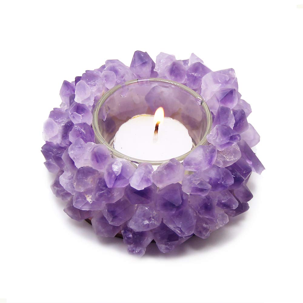 Handmade Natural Amethyst Cluster Quartz Crystal Healing Votive Candle Holder Gemstone Tealight Holder Home Decor Reiki Stone