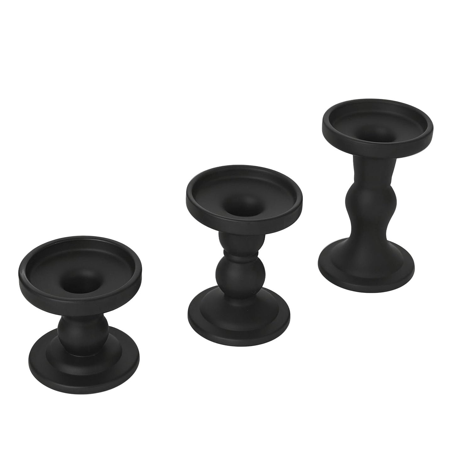 DreamsEden 3-Piece Matte Black Glass Candle Holders Set - Modern Opaque Candle Sticks for Taper, Pillar, Tea Light Candles, Sleek Table Centerpiece Decor for Wedding, Dining Room, Party