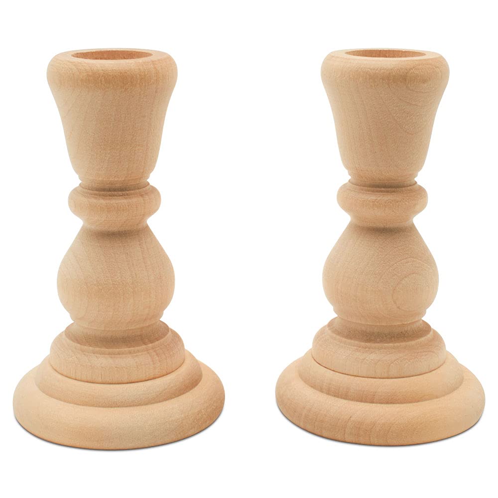 Mini Wood Candle Holders, 4 Inch Wooden Candlestick Holders with 7/8 Inch Hole, Set of 4 Unfinished Wooden Candle Holders, Farmhouse Rustic Candle Holder for Crafts, Decorating and Painting