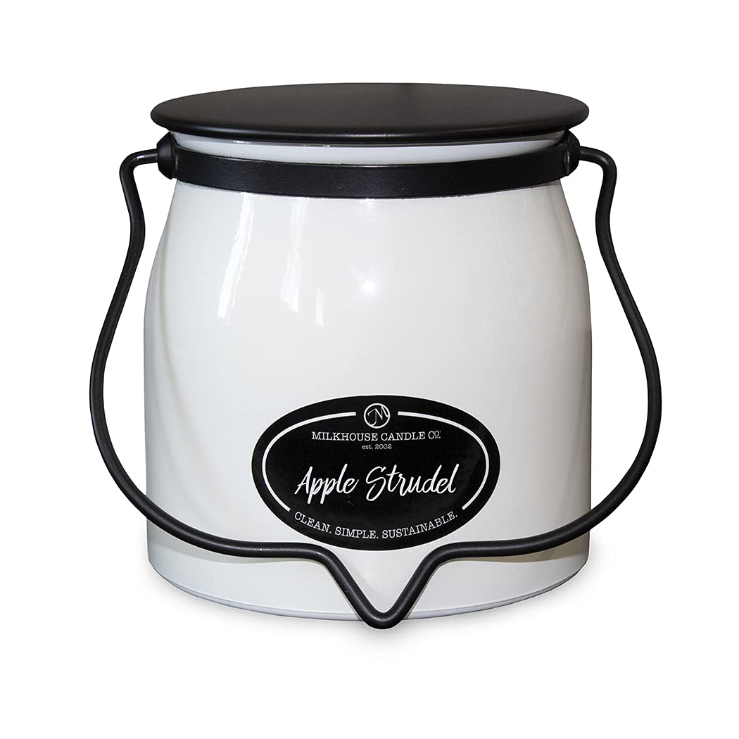 Milkhouse Candle Company Apple Strudel Soy Candle - Cinnamon | Apple | Vanilla Scented - 16 oz Butter Jar with Lid, 65+ Hour Burn Time, Made in the USA