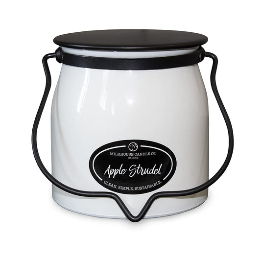 Milkhouse Candle Company Apple Strudel Soy Candle - Cinnamon | Apple | Vanilla Scented - 16 oz Butter Jar with Lid, 65+ Hour Burn Time, Made in the USA