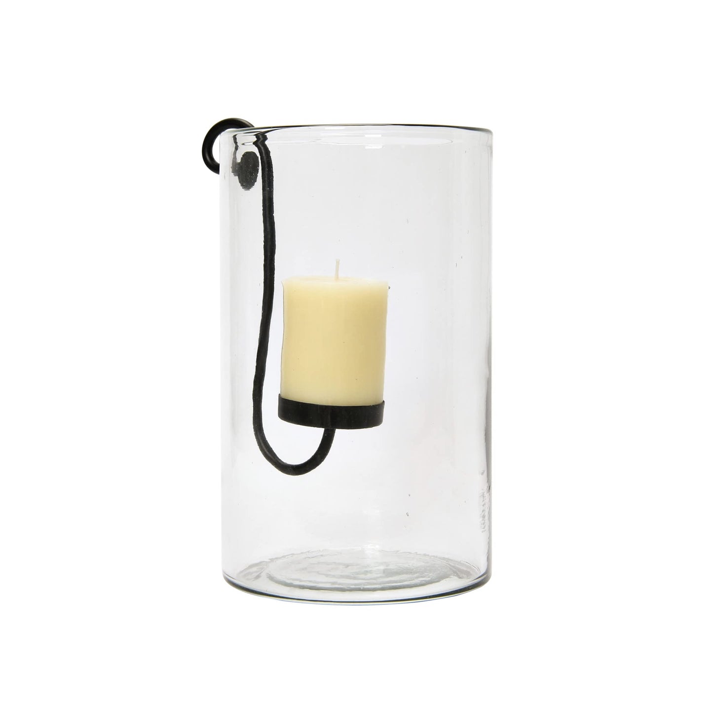 Creative Co-Op Glass Hurricane with Metal Candle Holder, Black, 12.5" H