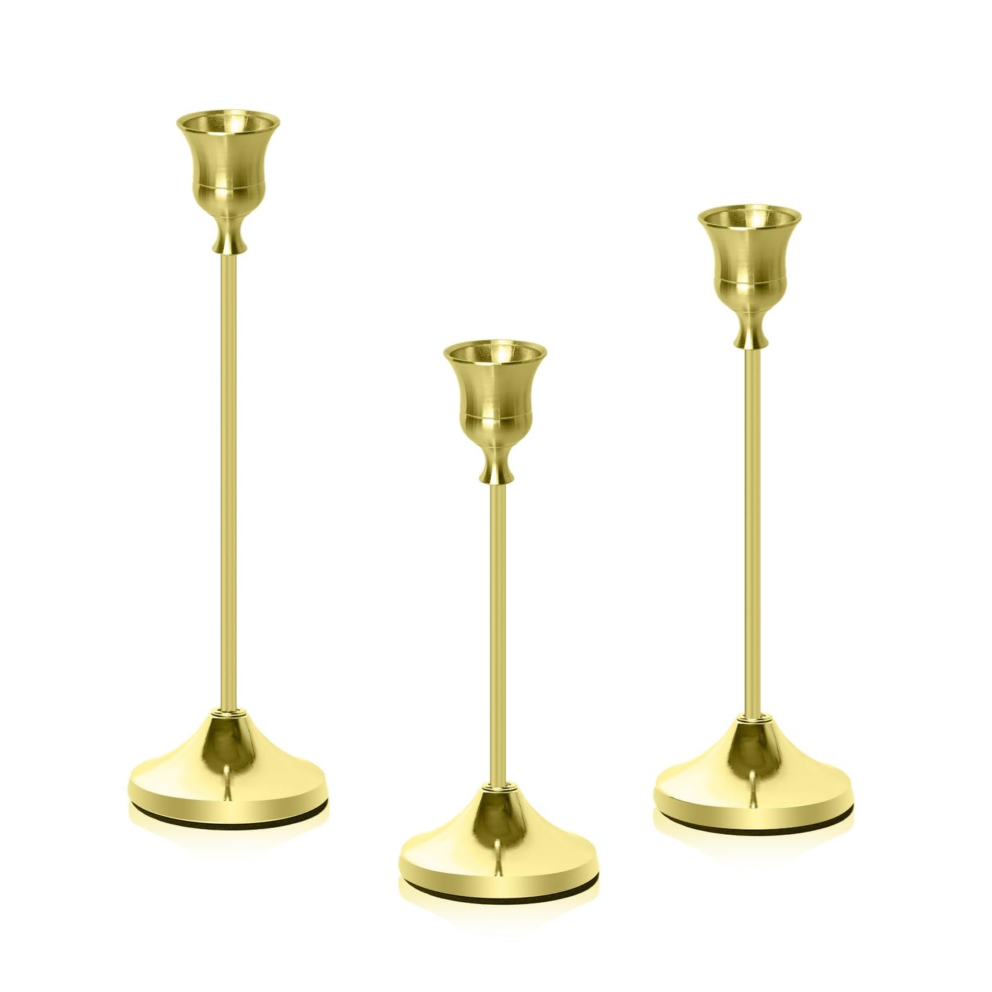 Bryzont Brass Gold Candlestick Holders Metal Taper Candle Holders Set of 3 Rustic Stands for Dining Table, Wedding Centerpiece Decor, Birthday