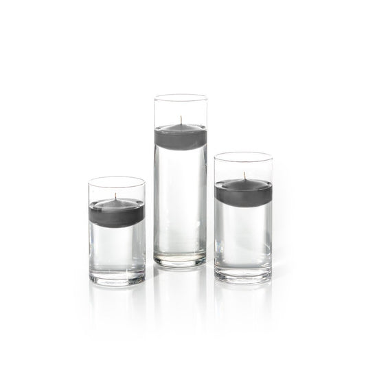 yummi Set of 18 Floating Candles and Cylinder Vases - Gray