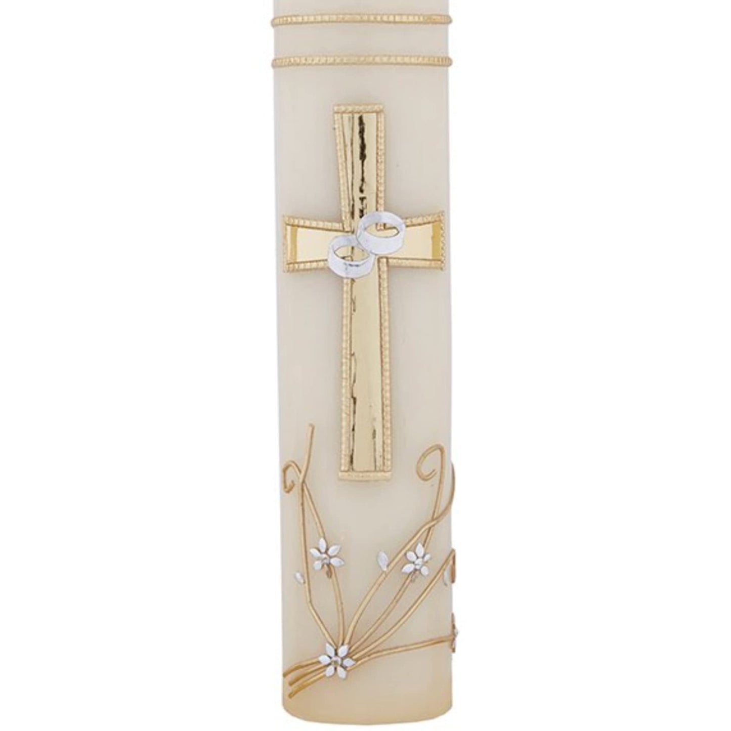 Needzo Wedding Unity Candle Set for Ceremonies, Gold Tone and Silver Toned Ornate Centerpiece Candles, 3 Pieces Included