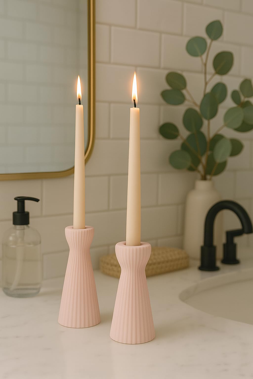 SCBLOOM Taper Candle Holders for Candlesticks Ceramic Candle Stick Candle Holder- Set of 2 Decorative Candle Stand for Wedding Decor,Dinner Party and Table Centerpieces,Housewarming Gift Pink