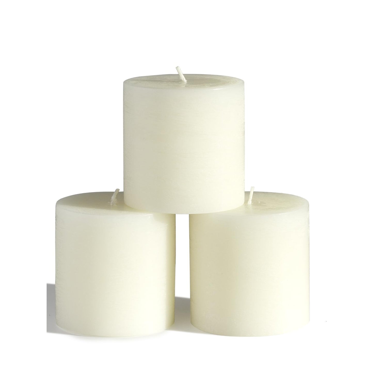 CANDWAX 3x3 Pillar Candles Set of 3 - Rustic Unscented No Drip Ivory Candles for Home Decor, Weddings, Centerpieces