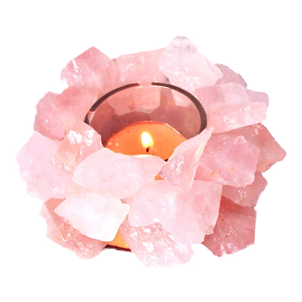 Crystal Rough Stone Votive Candle Holder Tealight Quartz Crystal Healing Gemstone Tealight Holder Home Decor Reiki Stone (Rose Quartz)