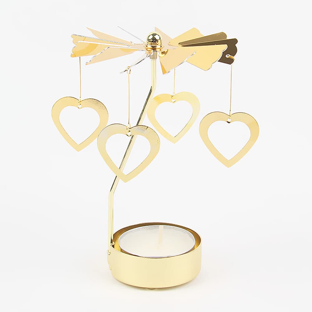Eforcase Rotary Candle Holder, Gold Love Tea Lights Candle Holder, Spinning Candlestick Ornament for Wedding Party Christmas Home Decoration