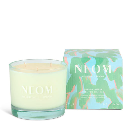 NEOM - Energy Burst Candle 420g I Hand Finished I 3 Wick | 100% Naturally derived Wax infuses Your Space with 100% Natural Refreshing fragrances I Spearmint, Rosemary & Eucalyptus