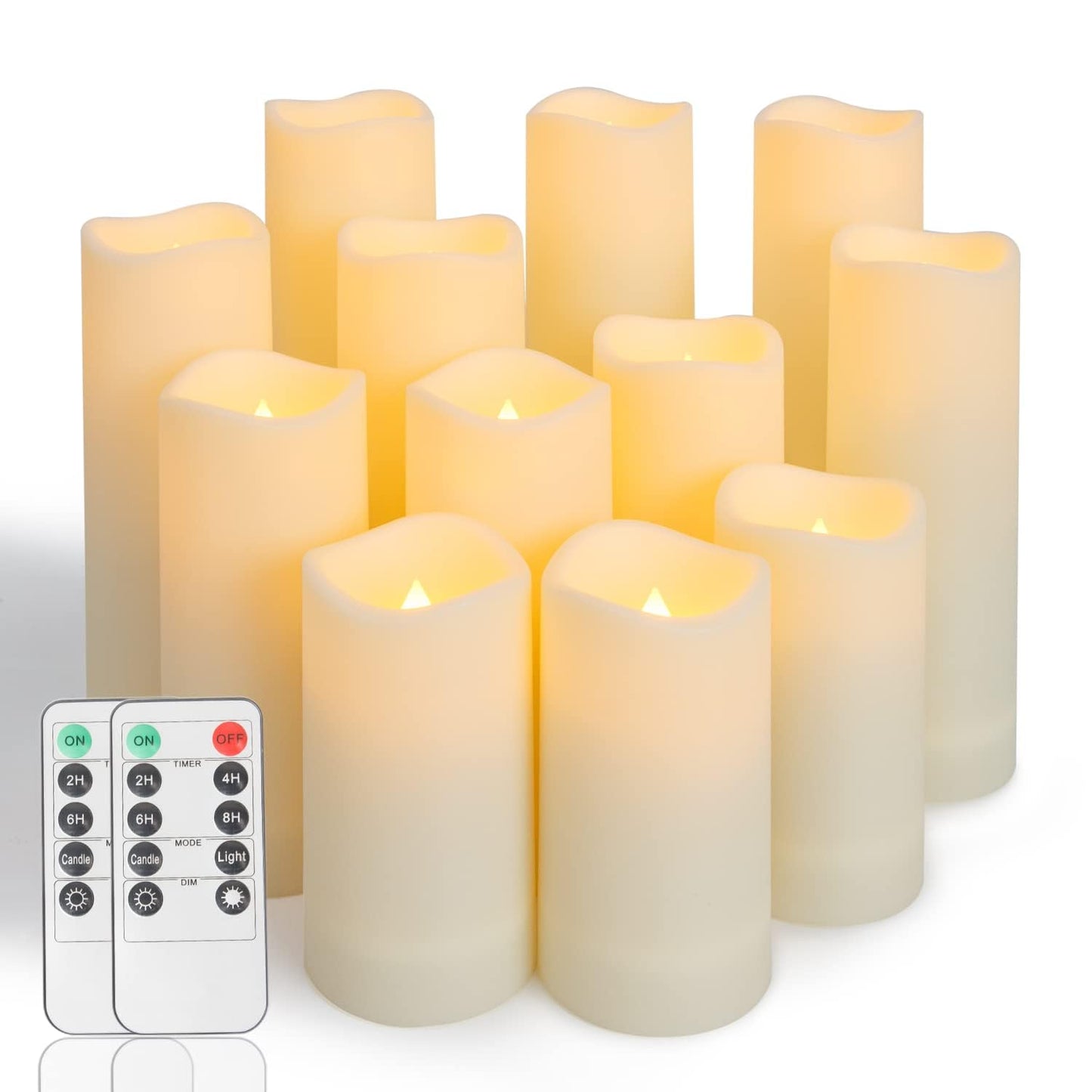 Metaku Flameless Flickering Candles Battery Operated LED Candles Set of 12 Ivory with Remote & Timer for Halloween, Christmas, Bedroom, Home, Wedding, Birthday Decoration D2.2'' x H4''5''6''7"