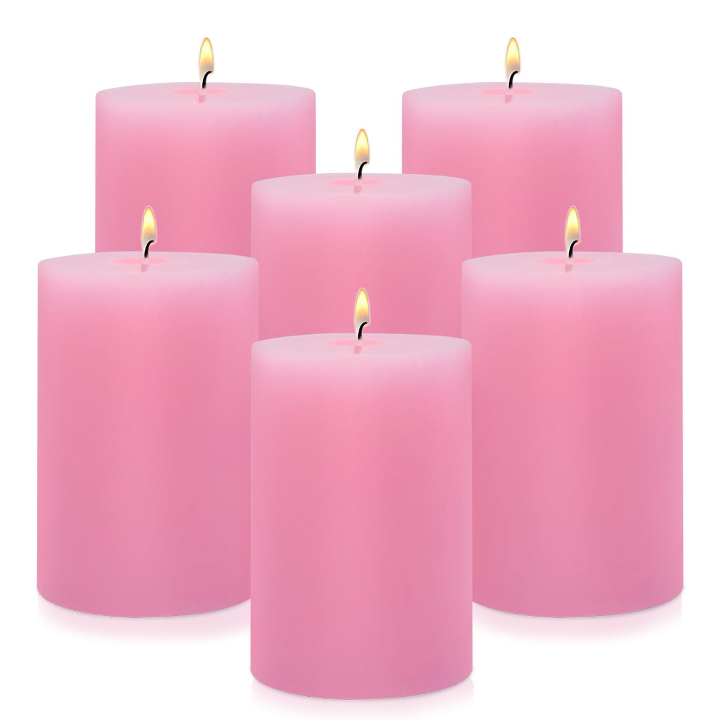 2.75“ x 4” Hand Poured Unscented Pink Candles, Dripless Pillar Candles Set of 6, Long Burning, Clean and Neat, Burn Time Approx. 90 Hours, Rustic, Weddings, Dinner Parties, Christmas, and Home Décor