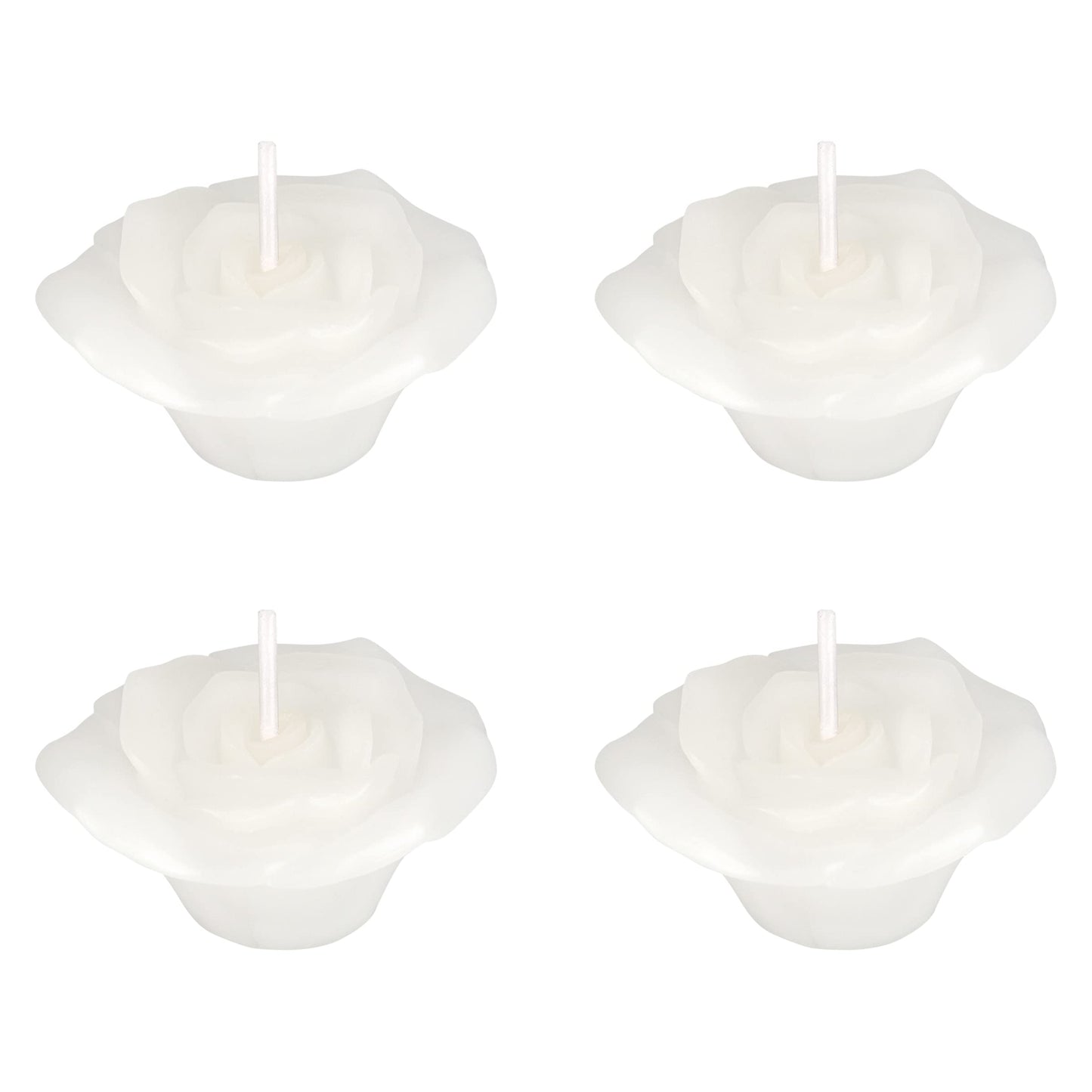 Mega Candles 4 pcs Unscented Rose Petals Flower White Floating Candles, Hand Poured Wax Candle 2 Inch Diameter, Home Décor, Wedding Centerpieces, Holidays, Occasions, Events, Festivities