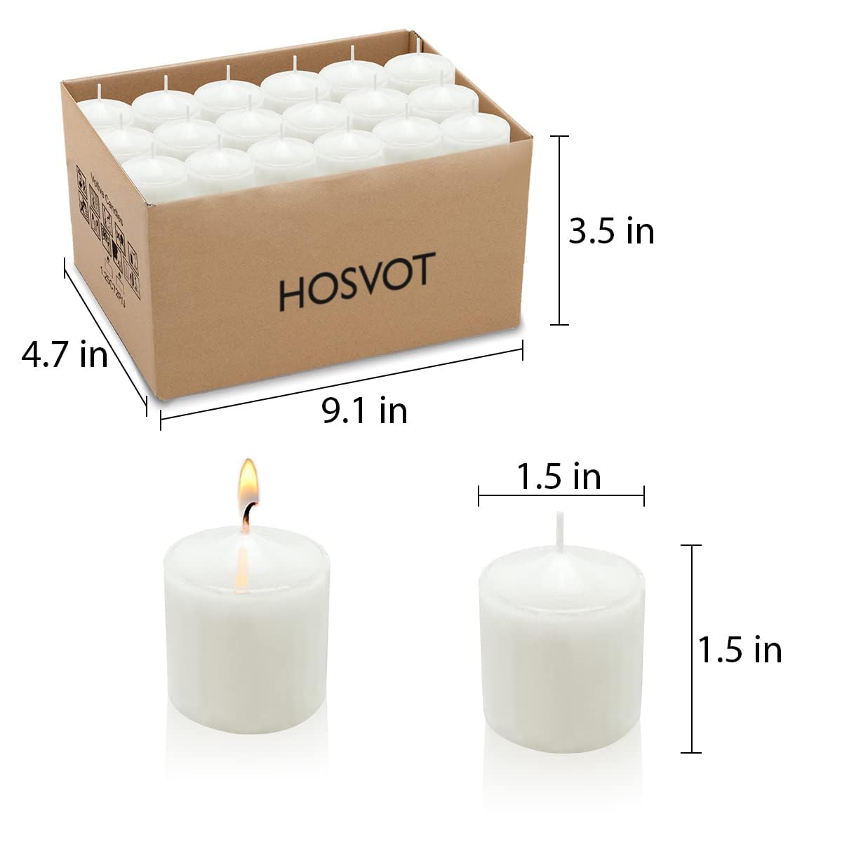 HOSVOT Votive Candles Box of 36, Unscented Votive Candles Bulk, Decorations for Weddings, Parties, Restaurants, Church, Spa (36 Pack, 1.5 Inch, White)