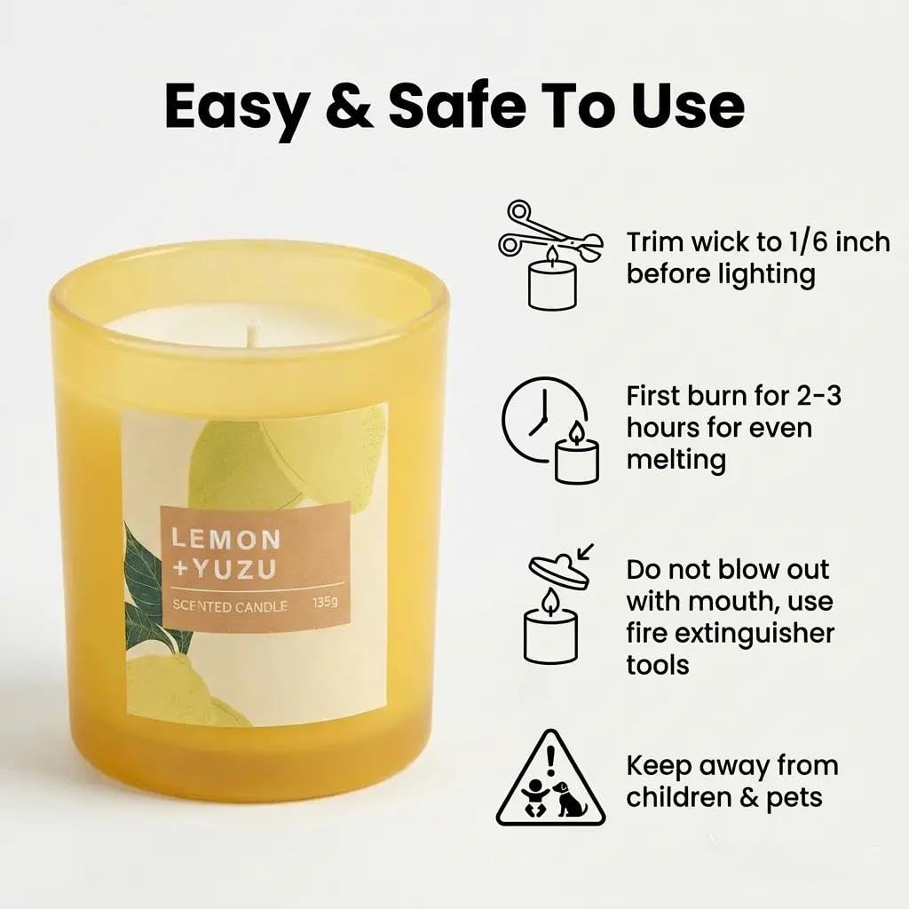GroseMell Lemon Scented Candle – 4.76 oz (135g) Natural Soy Wax, 30-Hour Clean Burn, Elegant Glass Jar, Home Fragrance & Thoughtful Gift for Home (Lemon)