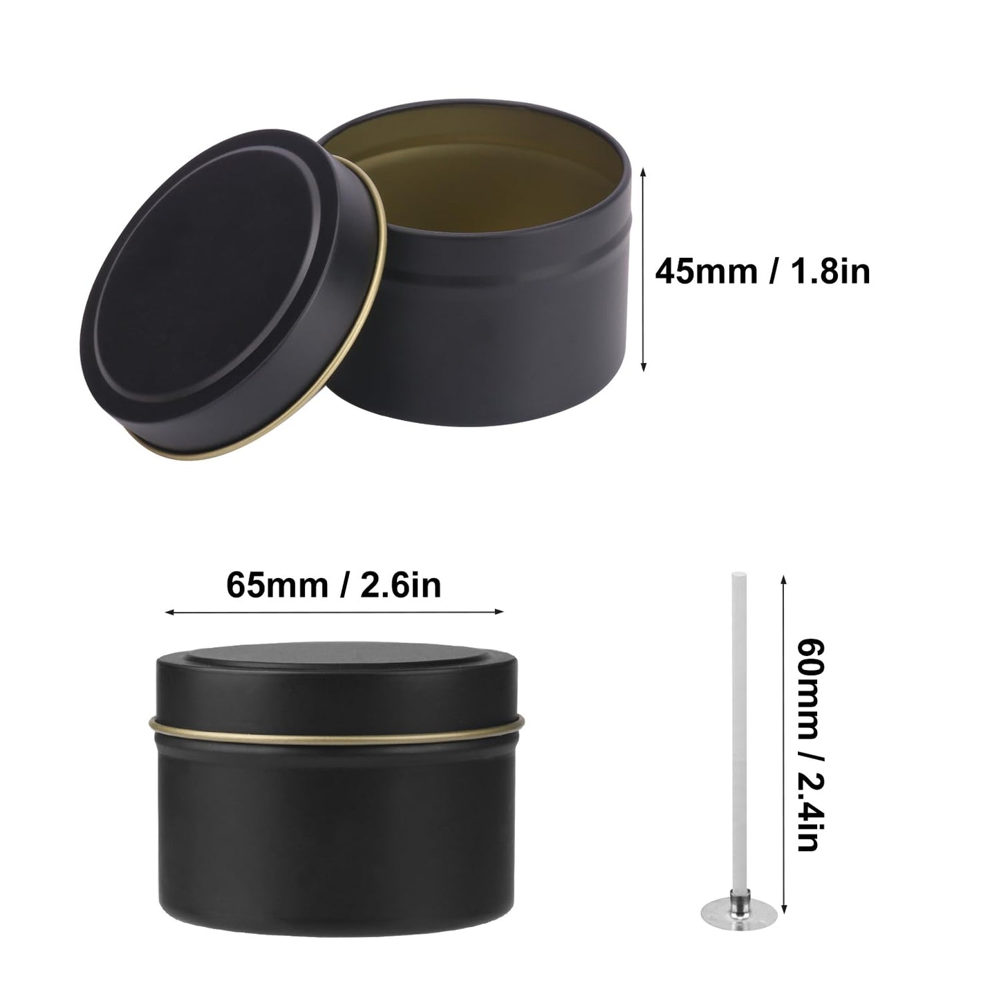Biugaaufai 48 Pack 4 oz Black Metal Candle Tins with Lids and Wicks, Round Bulk Metal Candle Making Jar, Round 4 oz Candle Tins for DIY Candle Making and Storage