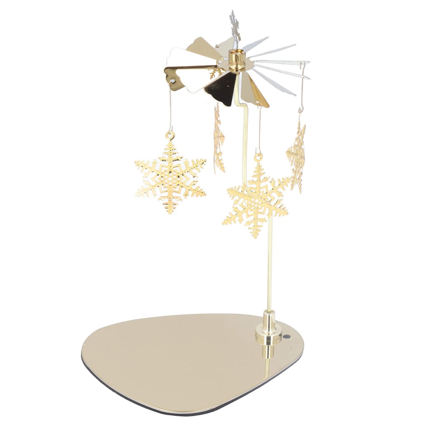Rotating Candle Holder, Romantic Heat Activated Spinner Decor for Home Wedding Stainless Steel Gold Snowflake 18cm with Round Tray No Candle Cup