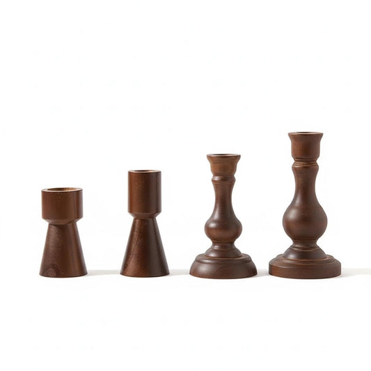 Wood Candle Holders for Pillar - Set of 4 Wooden Taper Candle Holders for Table Centerpieces, Modern Candlestick Holder Church & Farmhouse Home Decor
