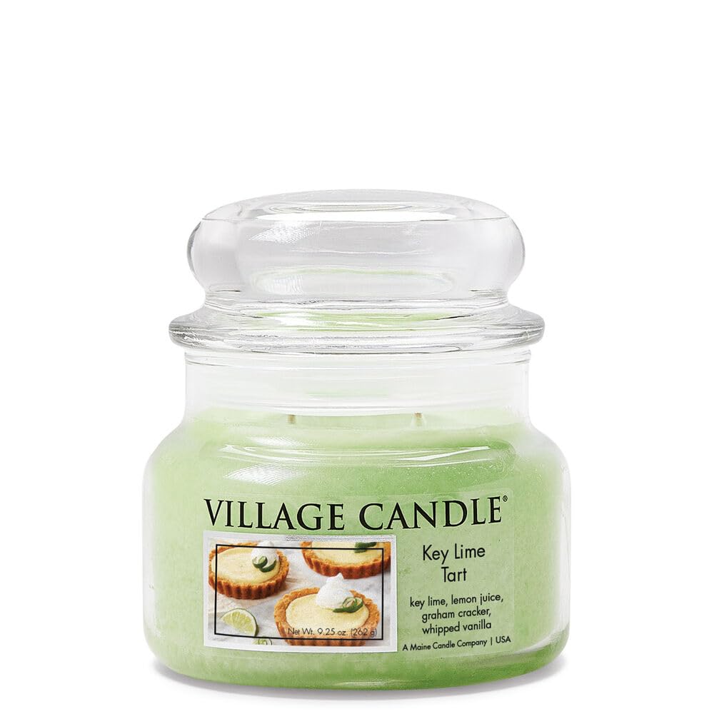 Village Candle Key Lime Tart, Small Glass Apothecary Jar, Scented Candle, 9.25 oz