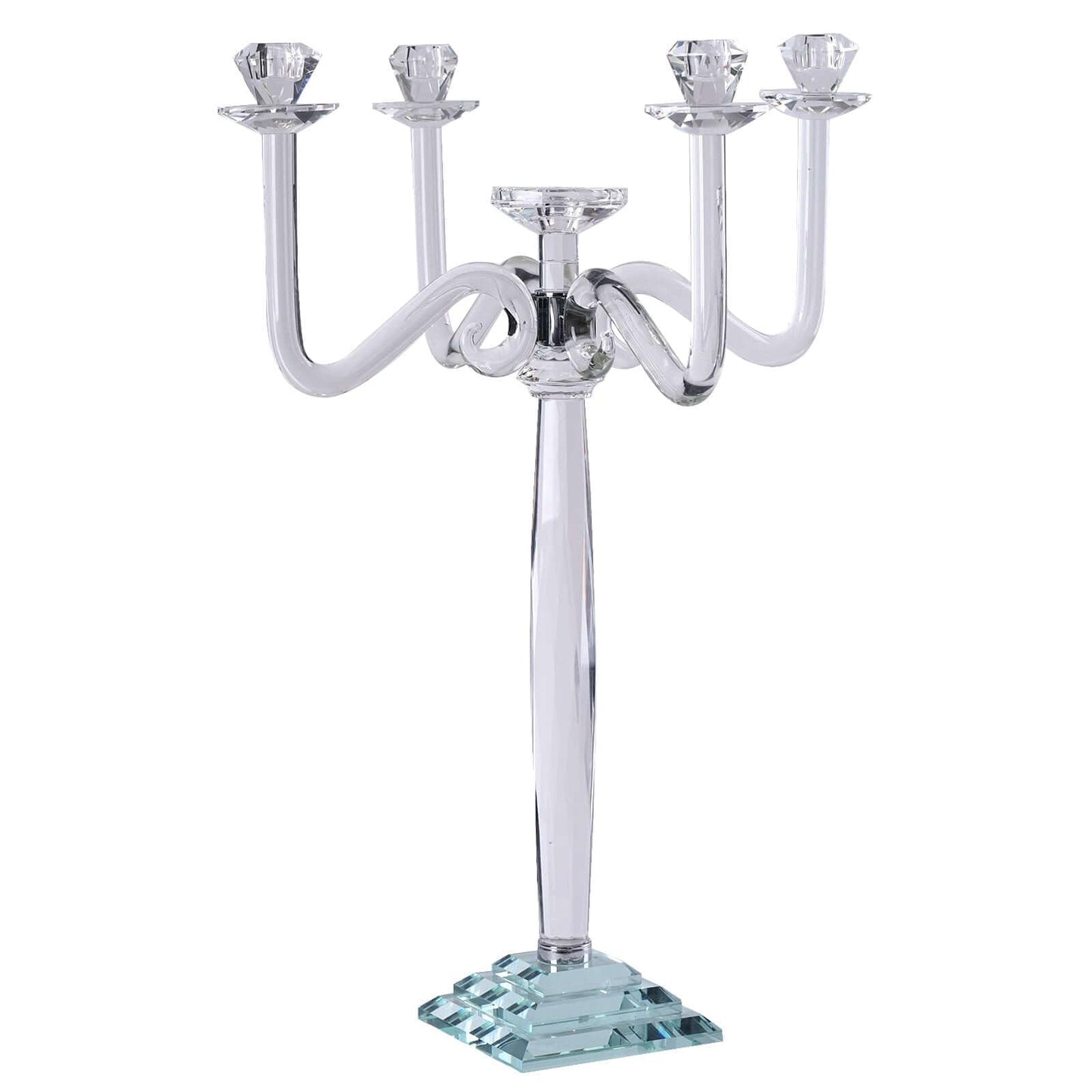 Efavormart 27" Tall Handcrafted Gem Cut 5 Arm Crystal Modern Glass Candelabra Candle Holder Wedding Centerpiece