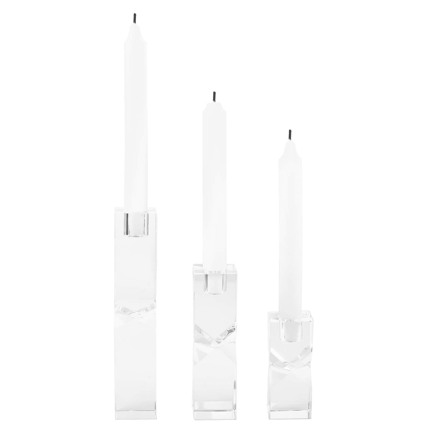 DONOUCLS Crystal Candle Holders Set of 3, Clear Taper Candle Holder Decor, Table Centerpieces for Home Party and Wedding Decoration(3.9''/5.9''/7.9'' Height)