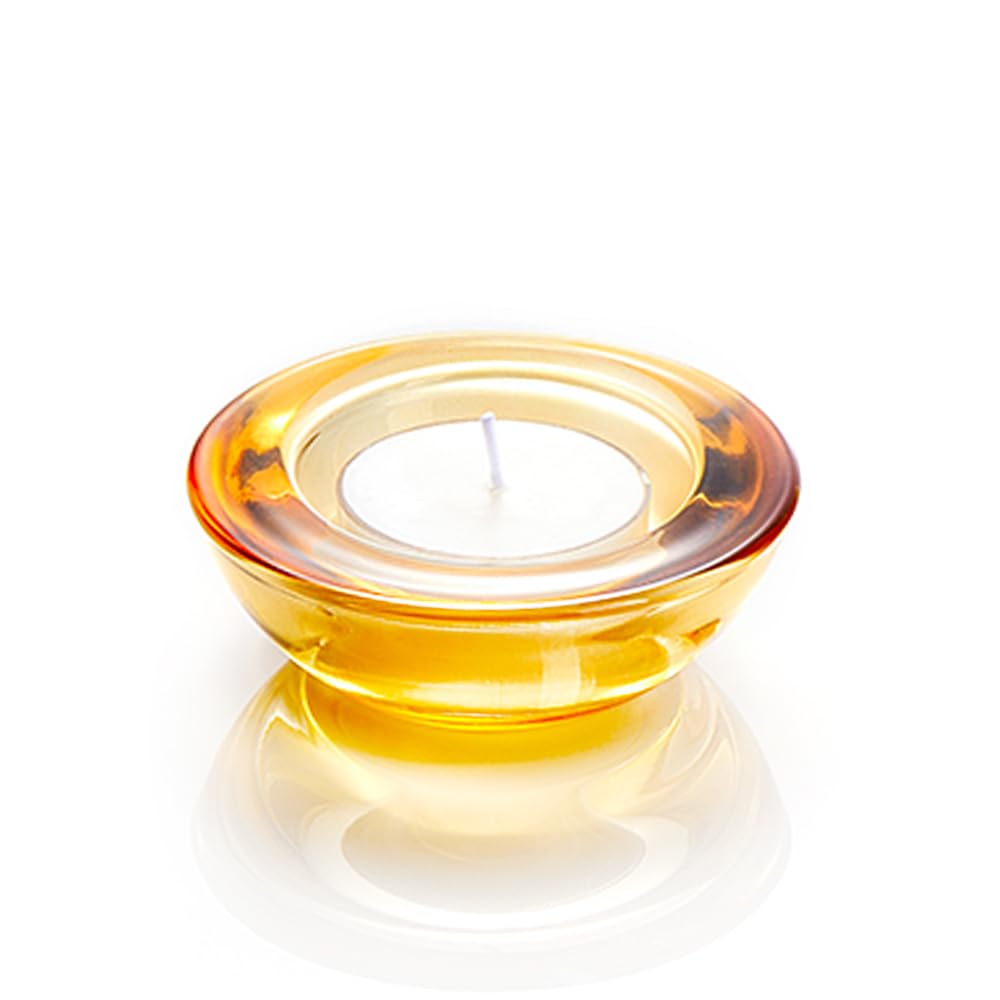 ELIVIA Gold Tealight Candle Holders - Set of 12, Round Chunky Glass Candle Holder, 3" Diameter - CH01 - Rusty Orange