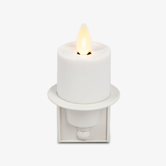 Luminara Flameless Candle Nightlight w/Dusk to Dawn Light Dark Auto Sensor, White Wall Plug Indoor Night LED Light w/Real-Flame Effect Technology, Bathroom Bedroom Hallway, No Remote Needed