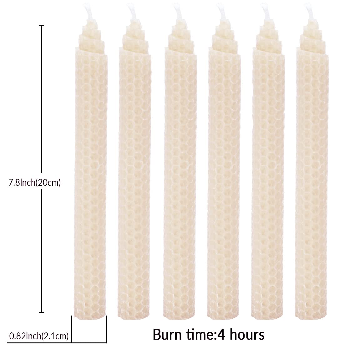 DEYBBY 8'' White Beeswax Taper Candles, 6 Pack Natural Honey Comb Hand Rolled Dripless Bee Wax Candles for Wedding,Holidays,Dating