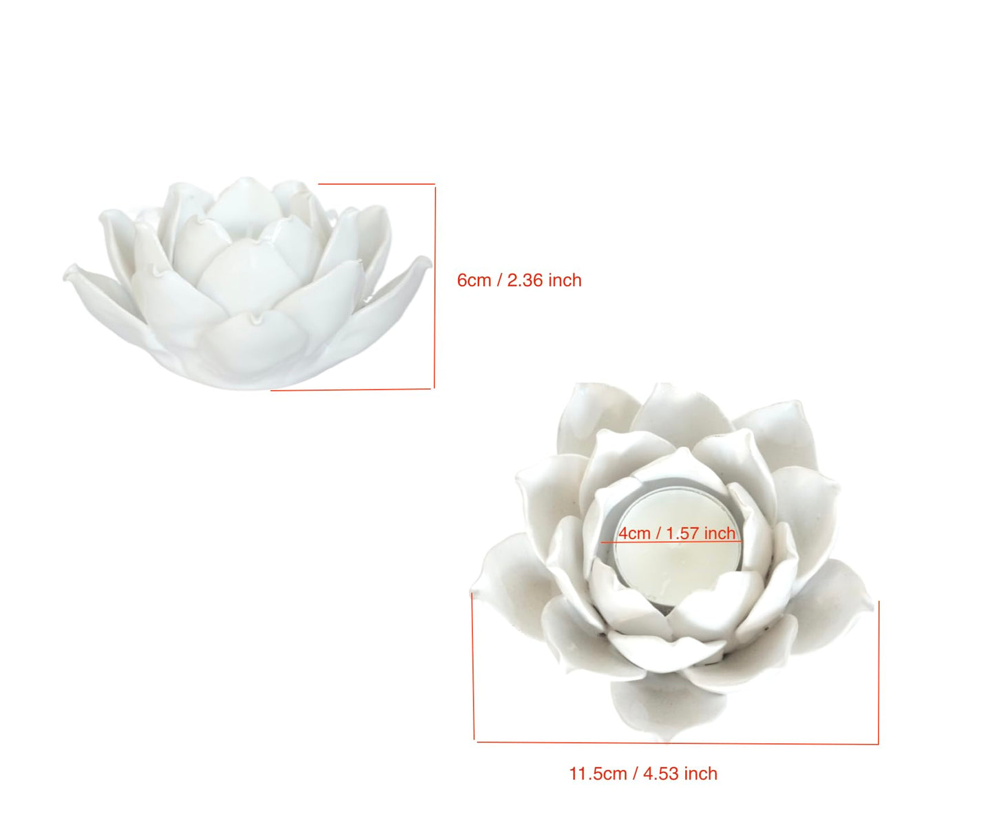 Ceramic Lotus Petals Style Flower Candle Holder Tea Lights Holder Home & Table top Decoration (White)