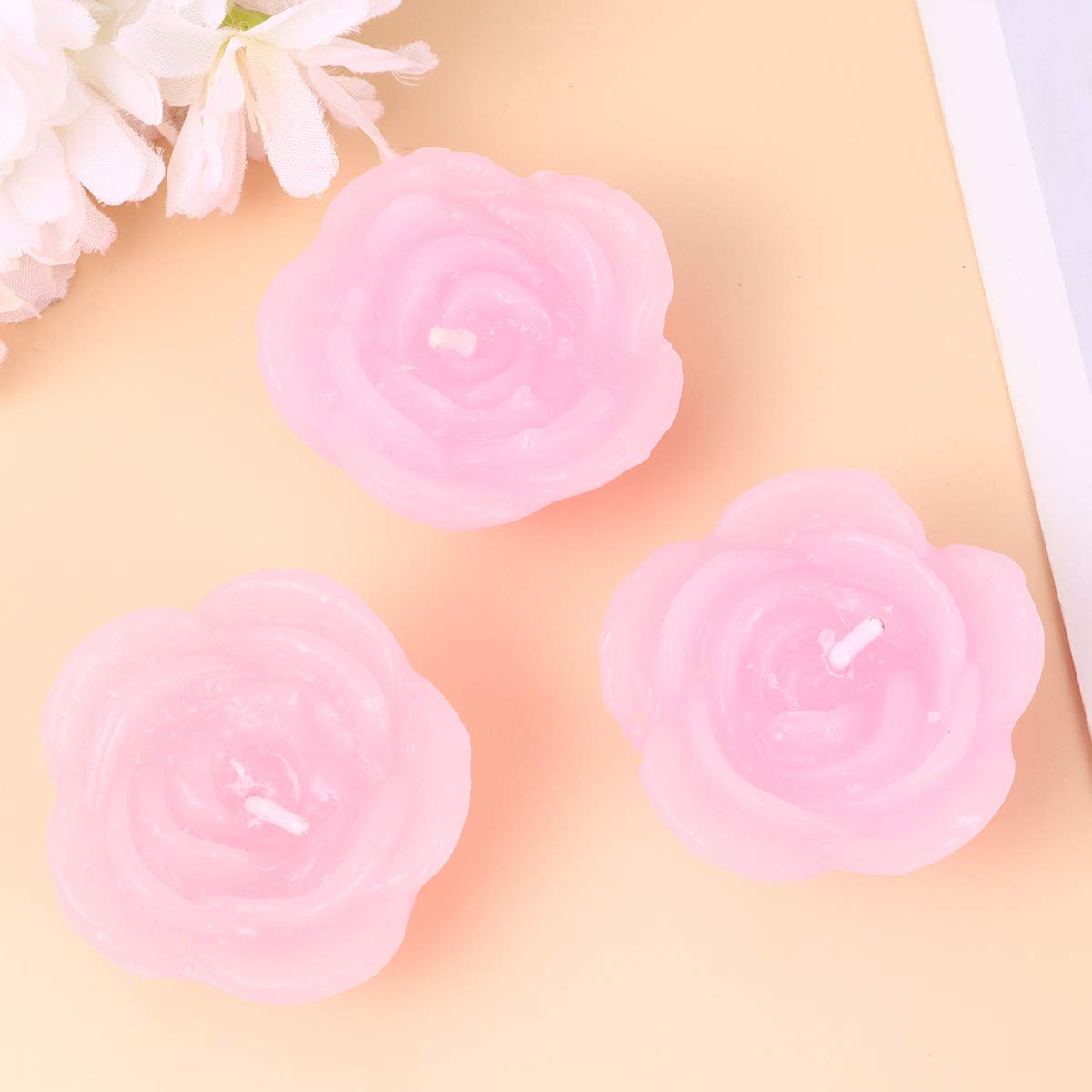 Decorative Candle Light- 12pcs Pink Rose- Shaped Candles Floating Flower Candle Home Decor for Wedding Party Bedroom