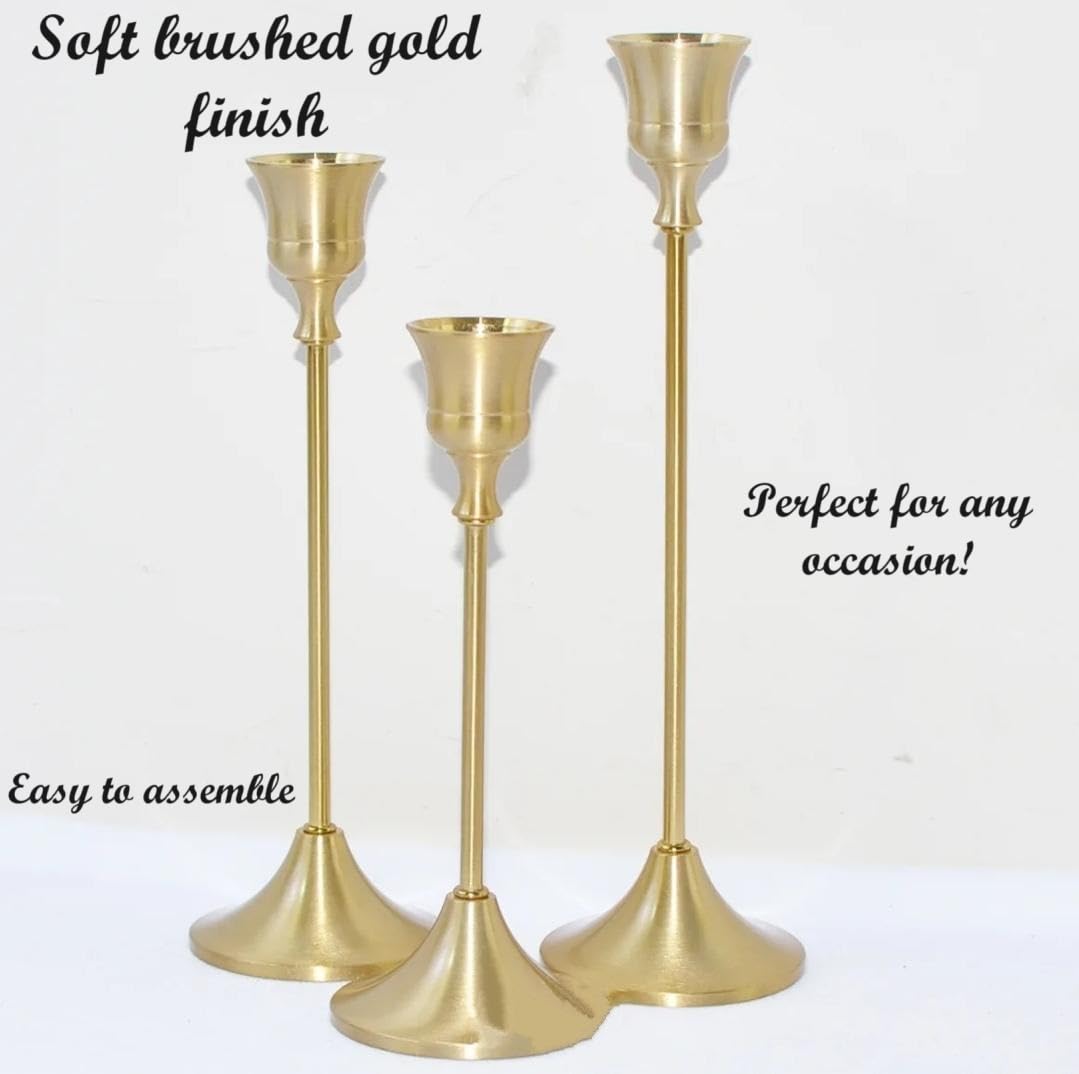 Gold Candlestick Holders Set of 6 – Elegant Metal Taper Candle Holders for Table Centerpieces, Weddings, Home Decor – Modern Gold Candle Stands for Dining Room, Parties