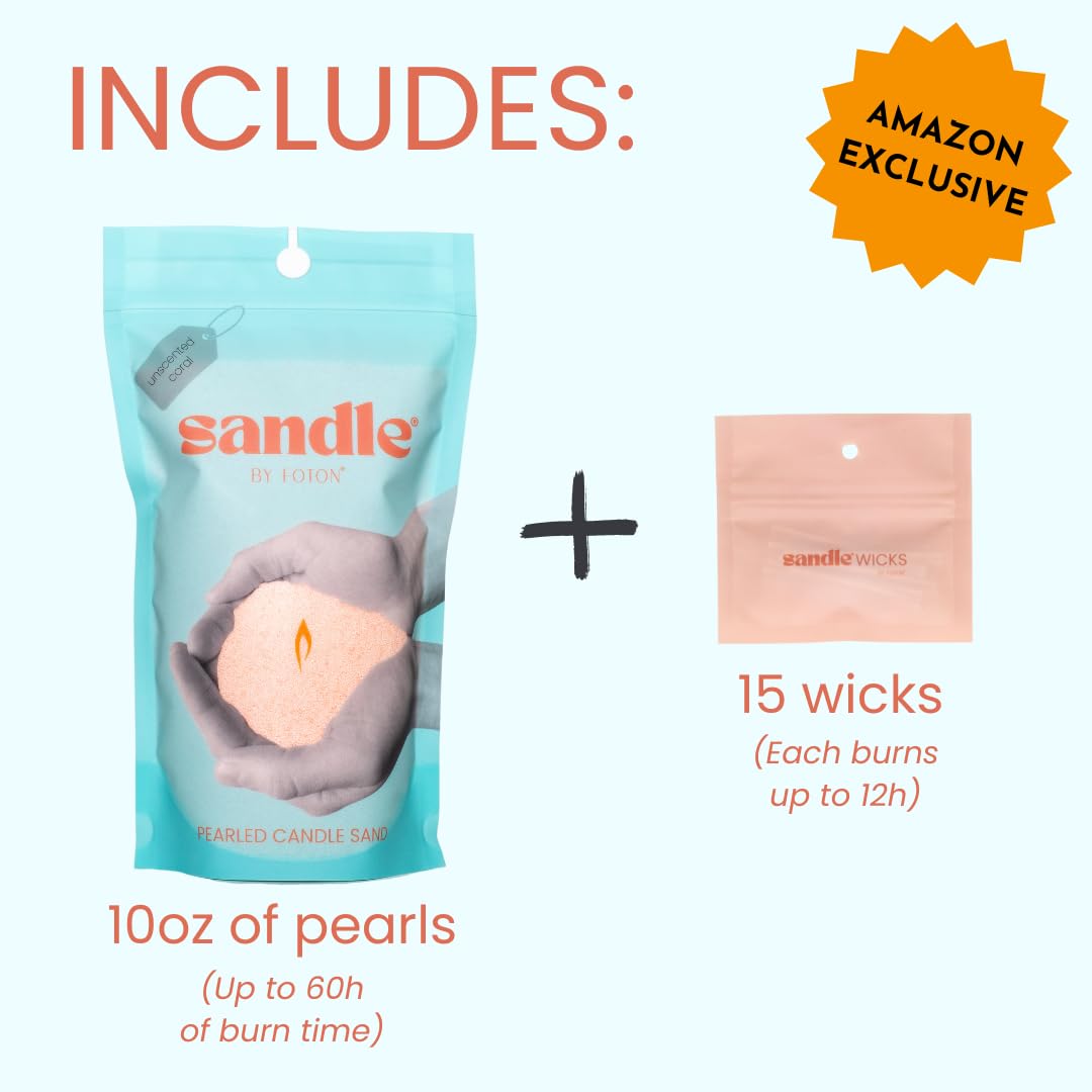 Foton Sandle Pearled Candle 10 Oz – Pink Coral Unscented, Non Toxic Luxury Long Lasting Sand Candles up to 60 Hours - Refillable Candle Sand with 15 Wicks for Candles Making