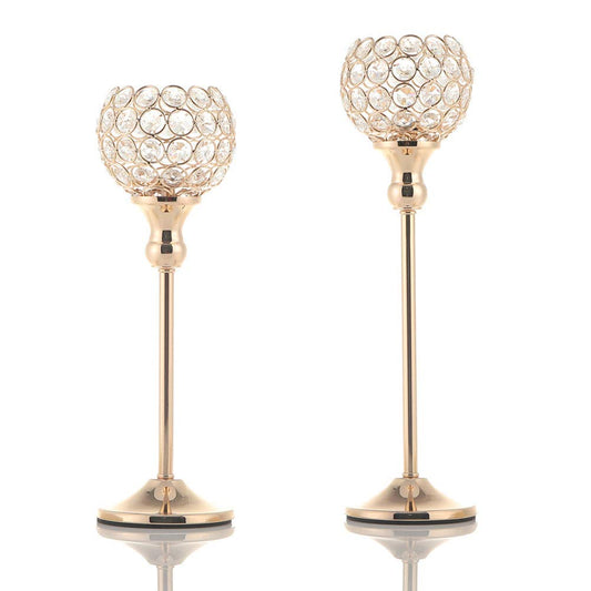 VINCIGANT Gold Crystal Candle Holders Set of 2,Pillar Candlesticks for Table Centerpieces, Valentine's Day Home Decor Wedding Party Housewarming Gift