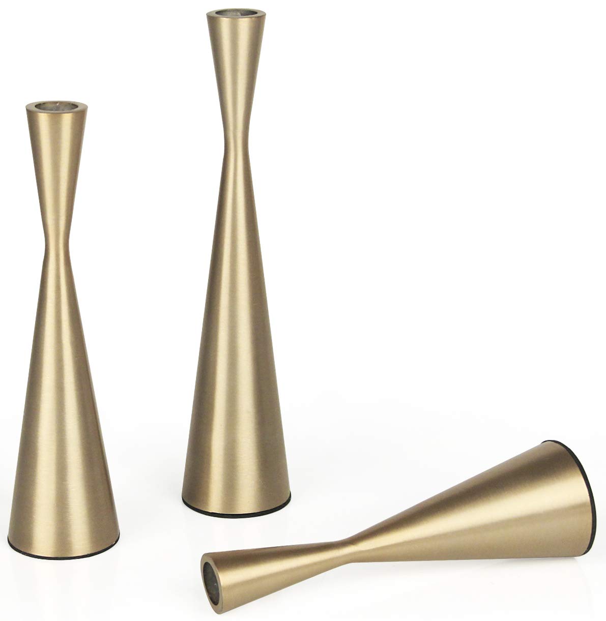 Vixdonos Brass Gold Taper Candlestick Holders Metal Candle Holders Set of 3 Table Mantel Decorative Candle Stand for Wedding, Dinning, Party,Home Decor (Gold)