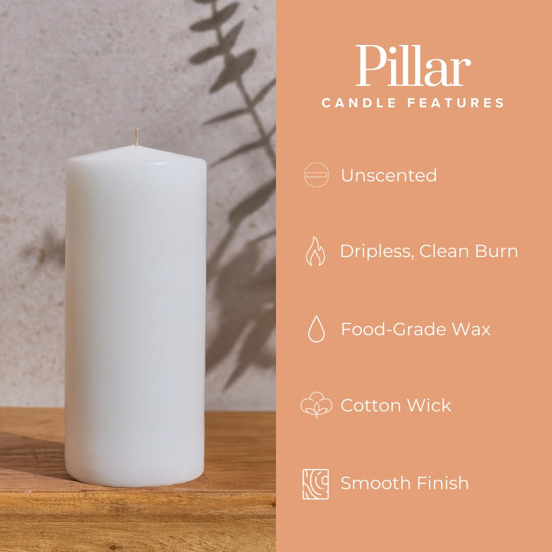 Simply Soson White Pillar Candles Bulk - 2.75x6 Inch, Set of 6 Unscented Pillar Candles, Elegant Tall Pillar Candle, Round Cone tip Pillar Candle for Home Decor, Dinner, Wedding, Party
