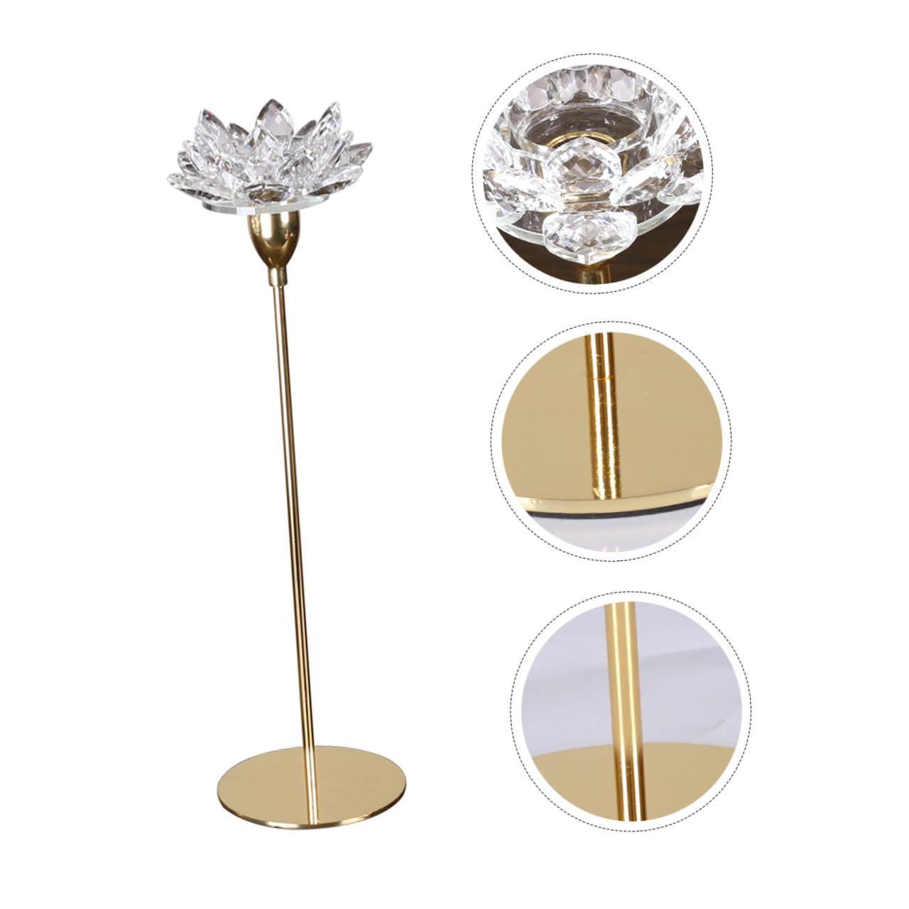 ULTECHNOVO Crystal Lotus Candleholder Metal Candlestick Small Gold Wedding Candle Stand for Dining Room Candlelight Dinner Decoration