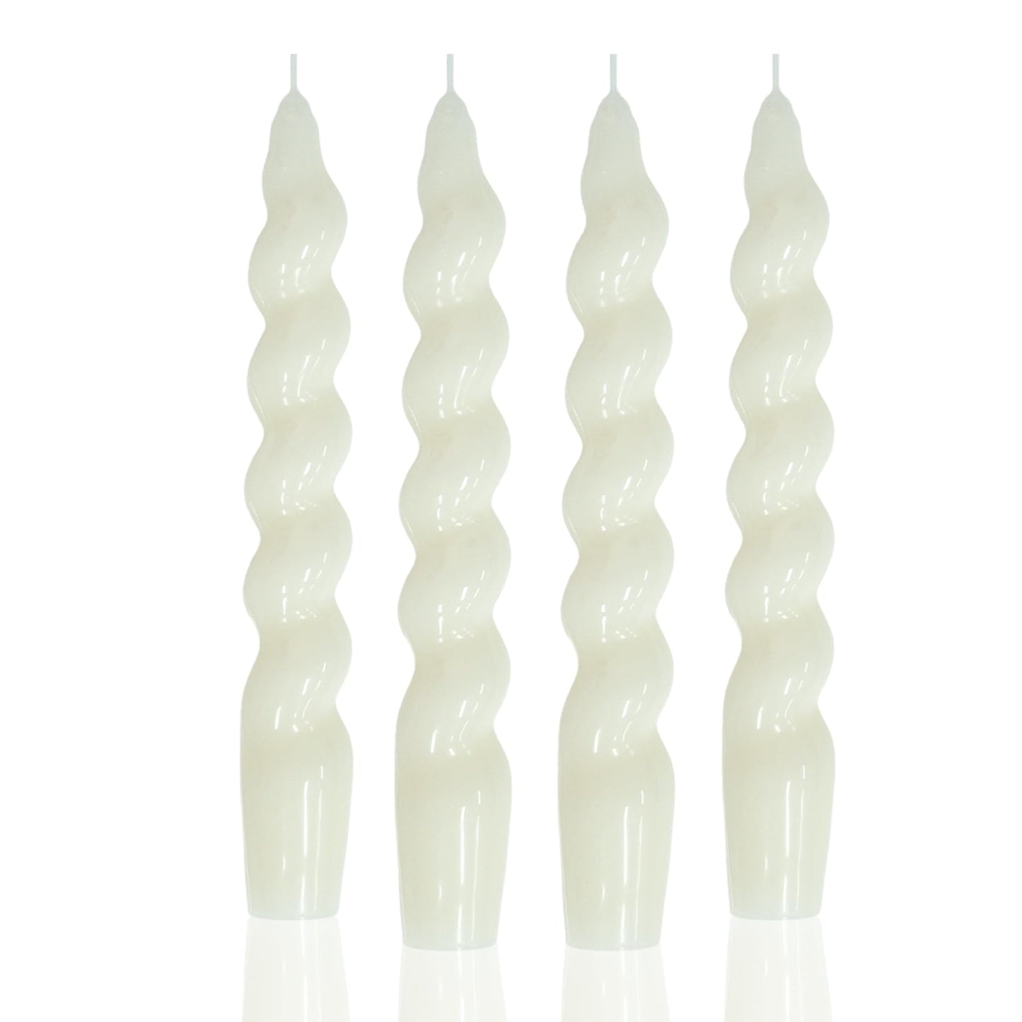 MAITREYA White Spiral Taper Candles - Conical Stick Candles, Handmade Twisted - Set of 4 for Decoration, Weddings, Party, Church - Unscented, Dripless, 7.5 inch