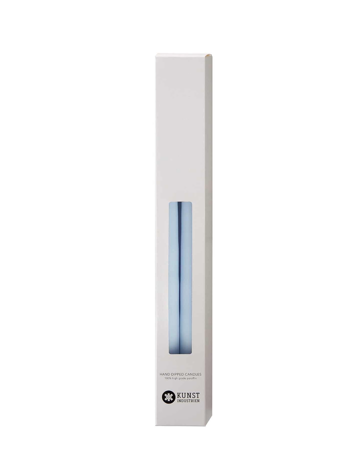 Kunstindustrien® Taper Candles – Set of 4, 13.8" – Made in Denmark, Long Burning Candles 15h, Unscented & Smokeless Candlesticks – Elegant Tall Candles for Weddings, Dinners & Home Decor (Pastel Blue)