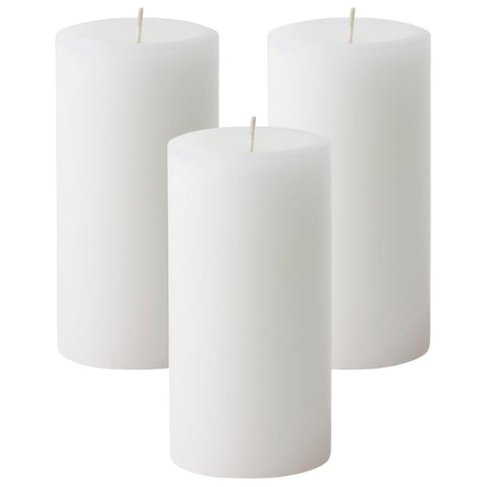 Mister Candle Dripless Unscented Pillar Candles, Set of 3 Hand Poured White Pillar Candles, Solid Color Non-Scented Candles for Home Decor, Premium Wax, 80 Hr Burn Time, 3x6 Inch