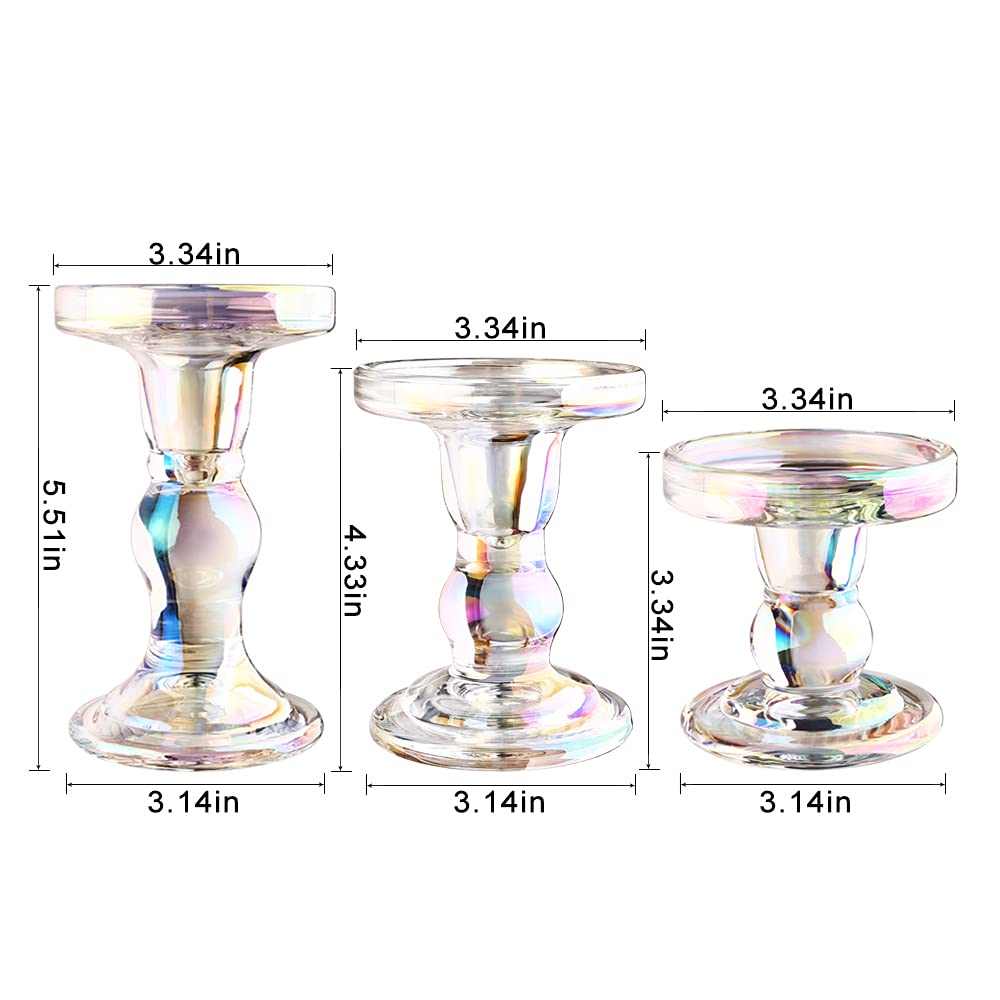 BTGLLAS 3-Piece Set of Glass Candlestick, Crystal Candlestick Holder Holder and Conical Candle, Christmas Candle Holder Decoration, Family Living Room Wedding Candle Holder (7 Colour)