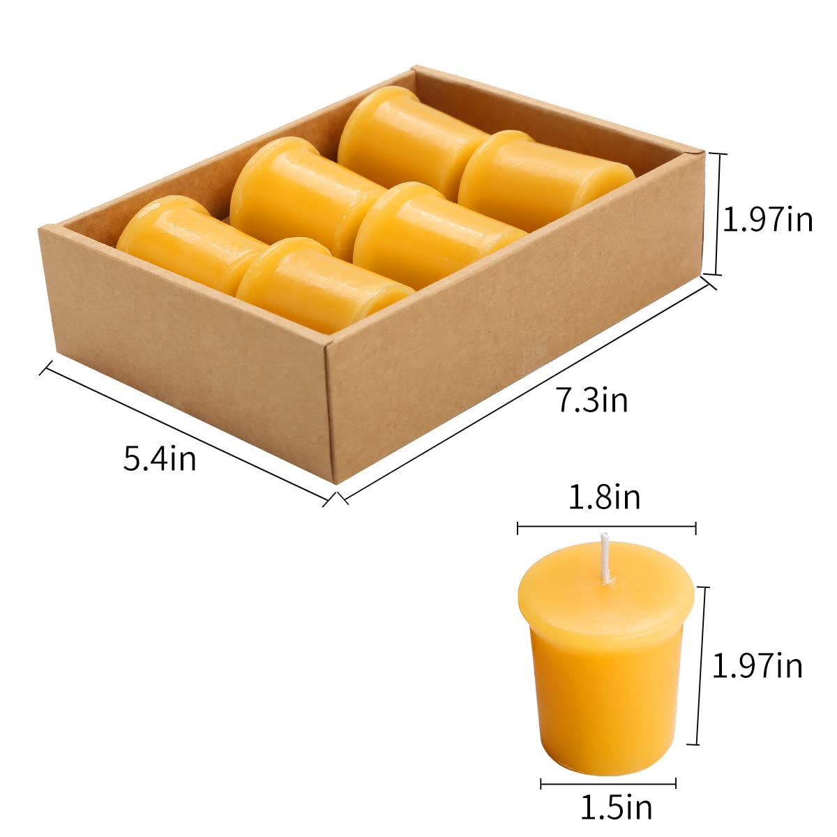 LJQizn 6pcs Beeswax Votive Candles Pure Handmade Pillar Natural Votives Set for Gift Home Décor Party Wedding Spa