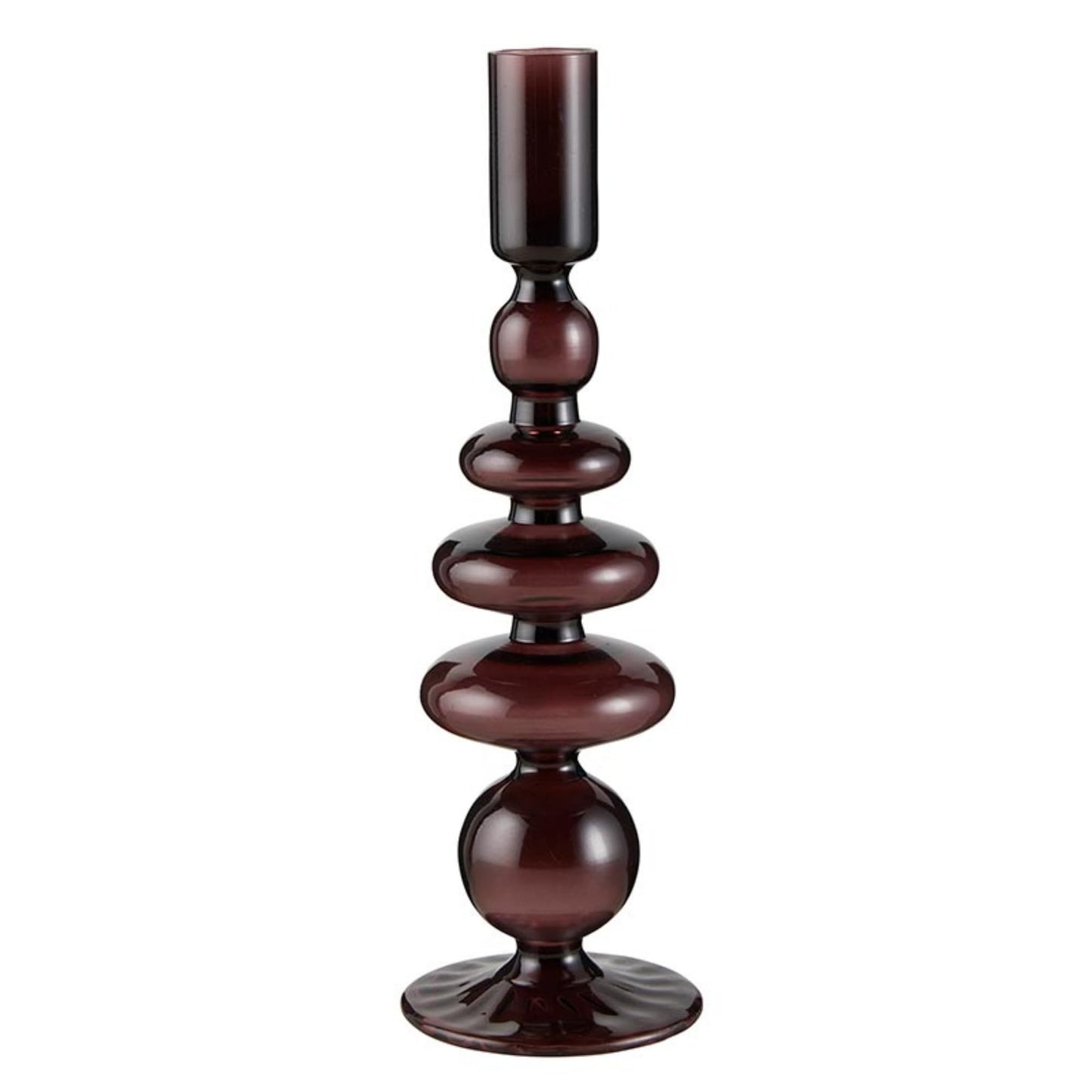 47th & Main Holder for Taper Candle Glass Candlestick Candleholder, 10-Inches High, Plum