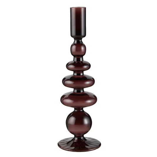 47th & Main Holder for Taper Candle Glass Candlestick Candleholder, 10-Inches High, Plum
