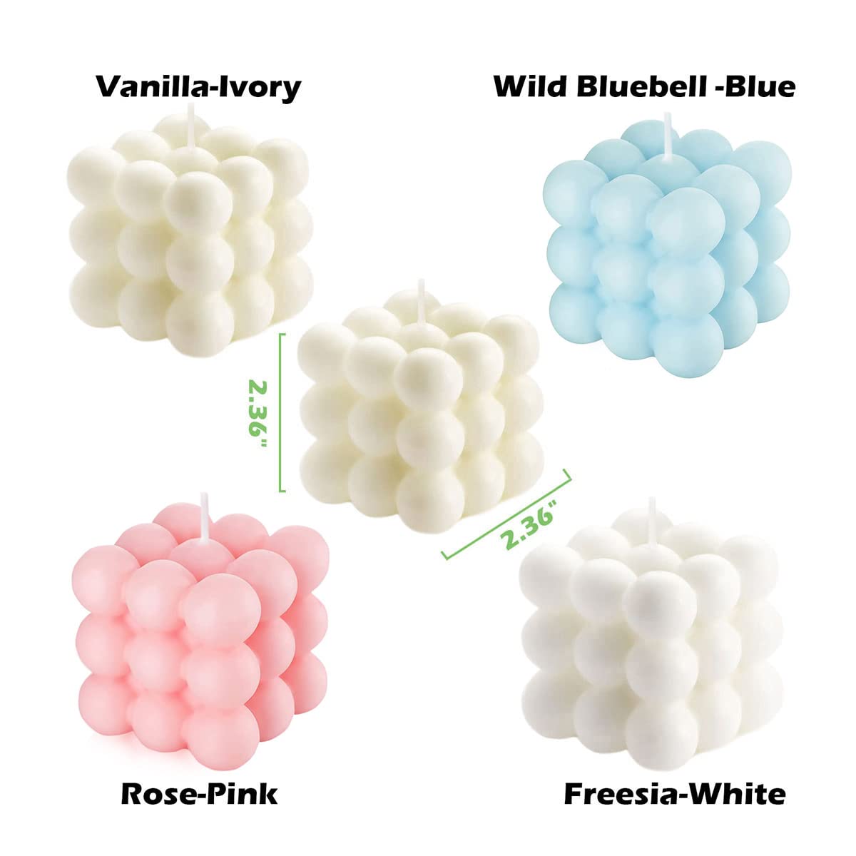 2PCS Bubble Candles, Vanilla Scented Soy Wax Bubble Cube Shaped Decorative Candles, Aesthetic Decor for Bookshelf, Coffee Table & Bathroom Floating Shelf, Decor & Gifting