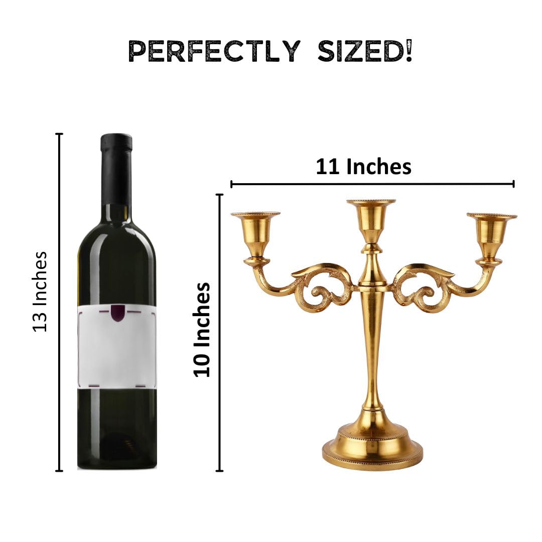Rely+ 3 Arm Candelabra Taper Candle Holders Decorations Indoor Kitchen Décor Table Candles Candlestick Candelabra Centerpiece (Gold)