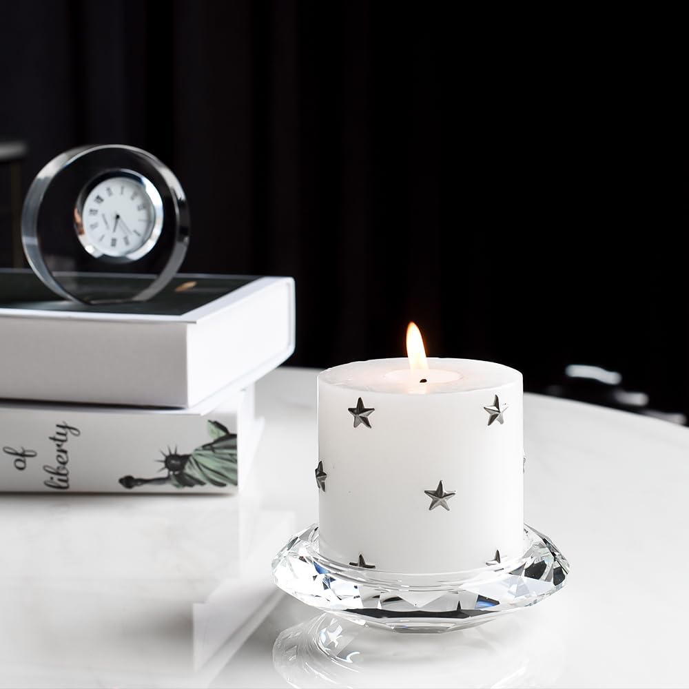 DONOUCLS Crystal Candle Holders Pillar Candlestick Decorations for Home Party Dinner Christmas Suitable for Large Cylindrical Candles Hand-Cut 4.3'' X 1'' Clear