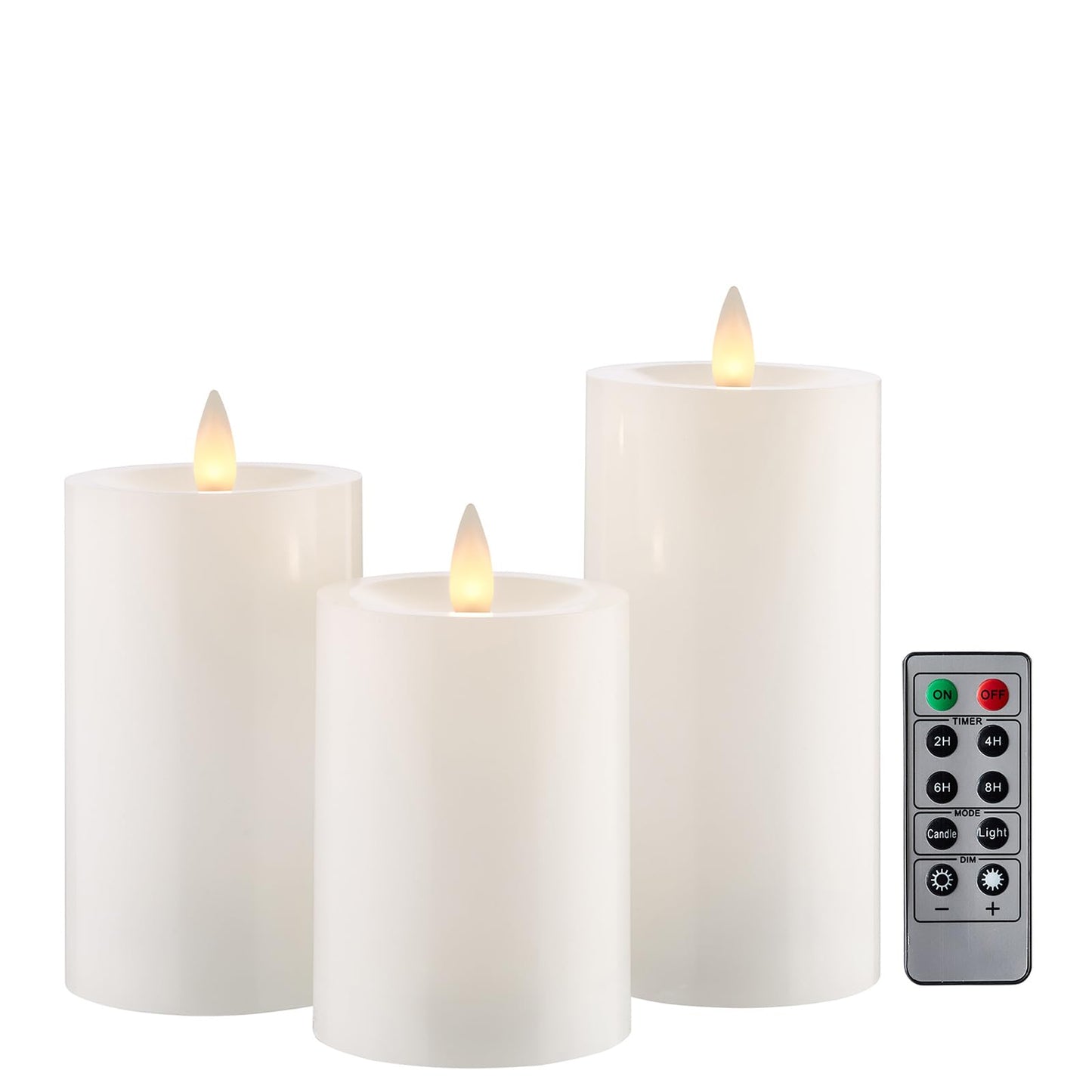 CozierGlow Flameless Pillar Candles Flickering with Remote Timer, Battery Operated LED Candles Up to 400 Hours, 3D Moving Flame Real Wax Candles. (White)